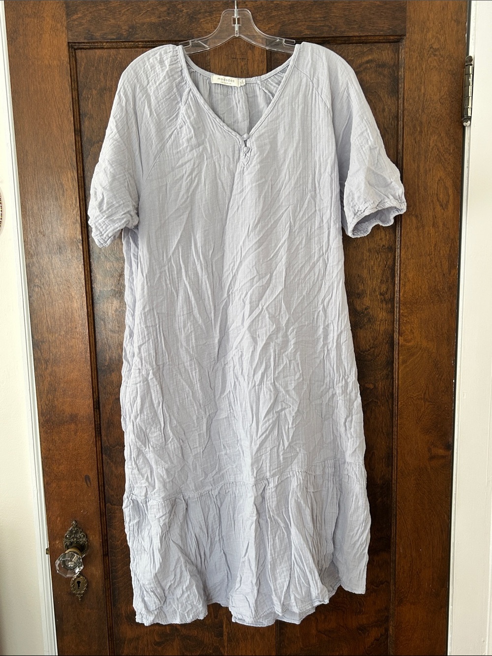 Relaxed Light Blue V-Neck Midi Dress by Pomodoro